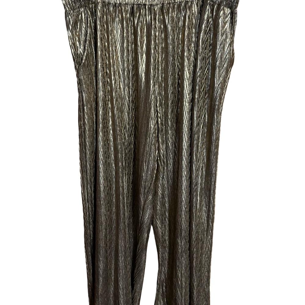 Ashton Metallic Gold Chevron Pleated Wide Leg Pull On Flowy High Waist Pants 3X